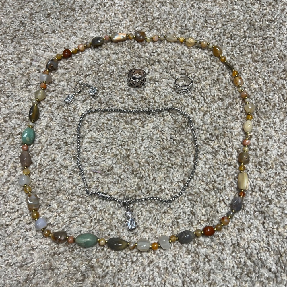 Jewelry Lot Stone Bead Necklace Crystal Rings Earring